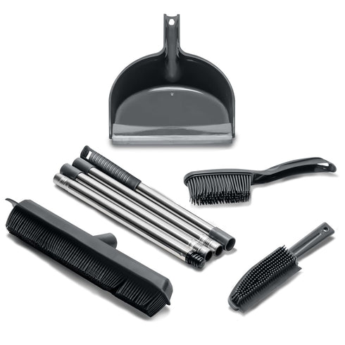 OVENTE Rubber Broom for Pet Hair Removal with Squeegee, Portable Lint Remover & Fur Brush Set, Grey