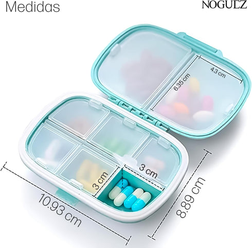 Noguez 8 (8 Medication Pill Box, Pill Organizer, Portable Pill Box with Departments, Weekly Pill Box, Medication