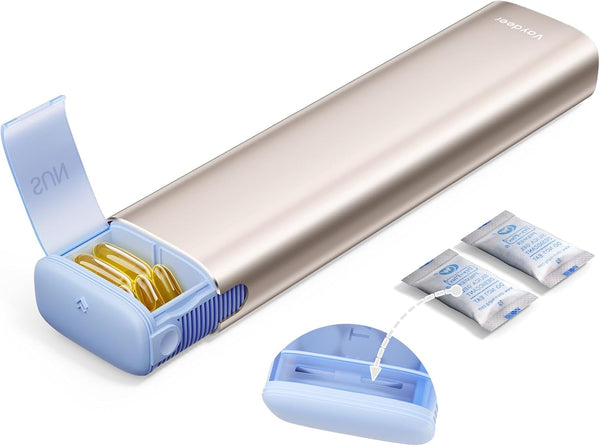 VAYDEER Metal Weekly Pill Organizer Moisture-Proof Travel Pill Organizer with Built-in Desiccant