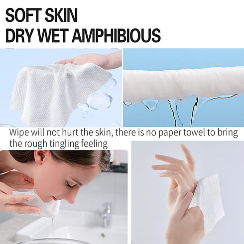 Cotton Facial Dry Wipes 100 Count, Deeply Cleansing Disposable Face Towel for Skin Care and Makeup Remover
