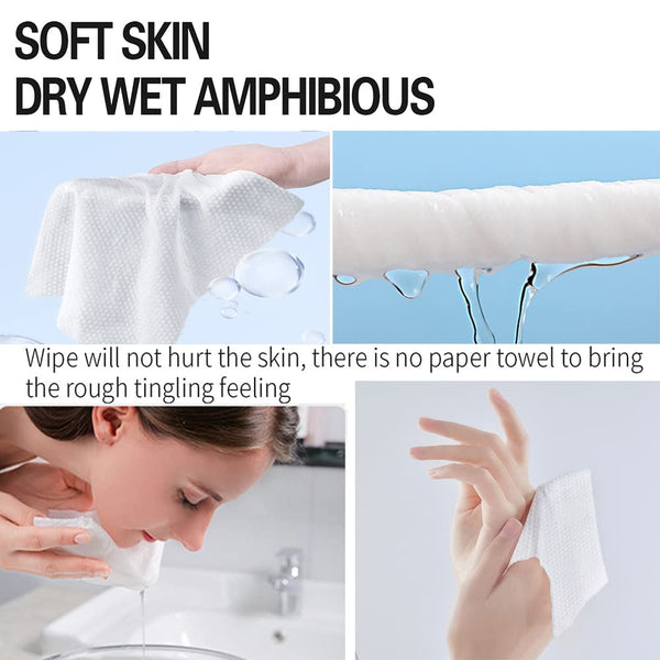 Cotton Facial Dry Wipes 100 Count, Deeply Cleansing Disposable Face Towel for Skin Care and Makeup Remover