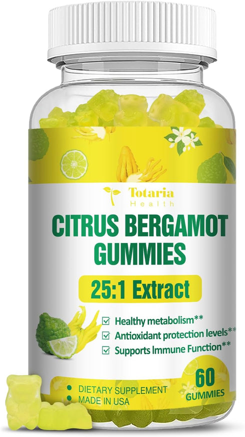 Citrus Bergamot Gummies for Healthy Cholesterol - All Natural 25:1 Extract from Italy, 60 Counts
