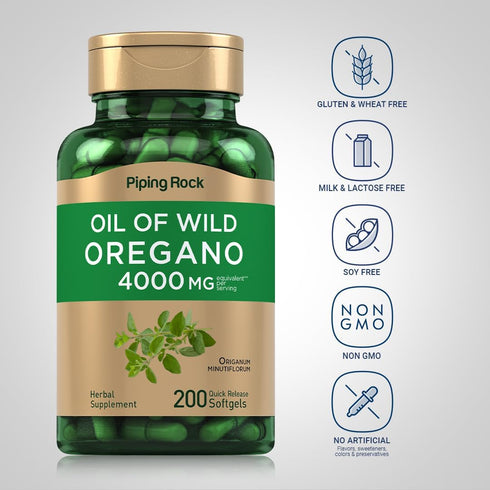 Piping Rock Oil of Oregano, 4000mg, 200 Softgel Capsules, Herbal Supplement, Non-GMO, Gluten Free Pills