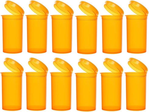 Transparent Airtight 19 Dram Pop Top Plastic Pill Bottles for Supplements, Vitamins, Herbs, Pack of 12