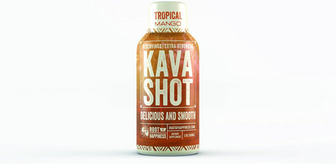 Kava and Wellness Shot, 2oz Tropical Mango Flavor, Non-Alcoholic Relaxing Dietary Supplement