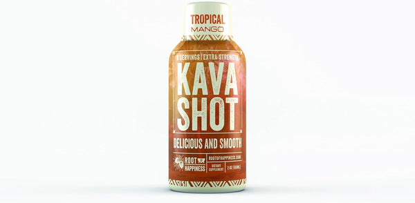 Kava and Wellness Shot, 2oz Tropical Mango Flavor, Non-Alcoholic Relaxing Dietary Supplement