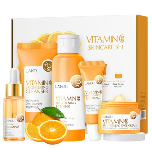 Vitamin C Skincare Set, Moisturizing Face Care Kit with Cleanser, Serum, Cream, Eye Cream, Toner
