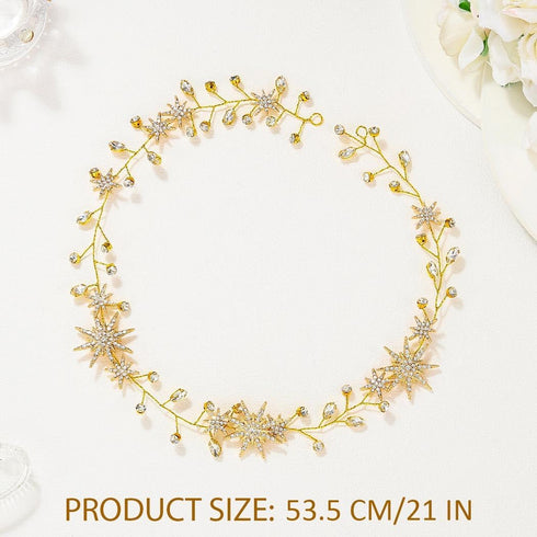 Unicra Star Rhinestone Bride Wedding Hair Vine, Gold Bridal Hair Piece for Women and Girls (21 Inches)