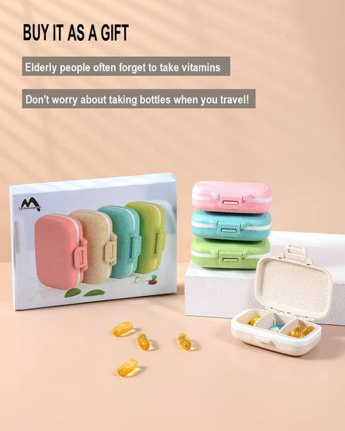 4 PC Pill Case, 3 Removable Compartments BPA-free Pill Box, Day Organizer for Travel Storage of Vitamins, Fish Oil, or