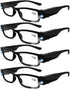 4 Pcs LED Reading Glasses with Lights, Fashion Glasses for Men and Women, Lighted Magnifier Nighttime Reader