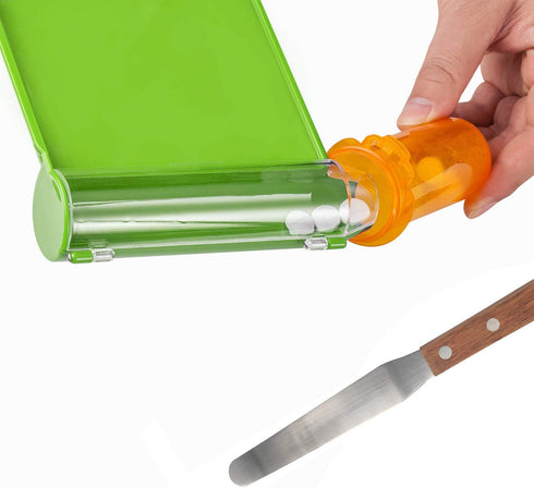 Medarchitect Right Hand Pill Counting Tray - Light Green with Spatula (Wood Handle)