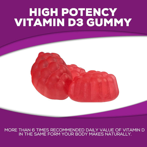 Vitamin D3 Gummies 5,000 IU, 120 Gummies, Extra Strength for Bone Health and Immune Support, Non-GMO, Tasty Gummy