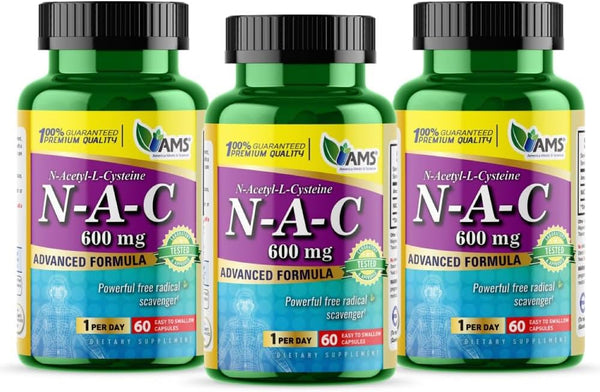 America Medic & Science NAC 600mg, 60 Capsules, NAC Supplement for Lung & Immune Support
