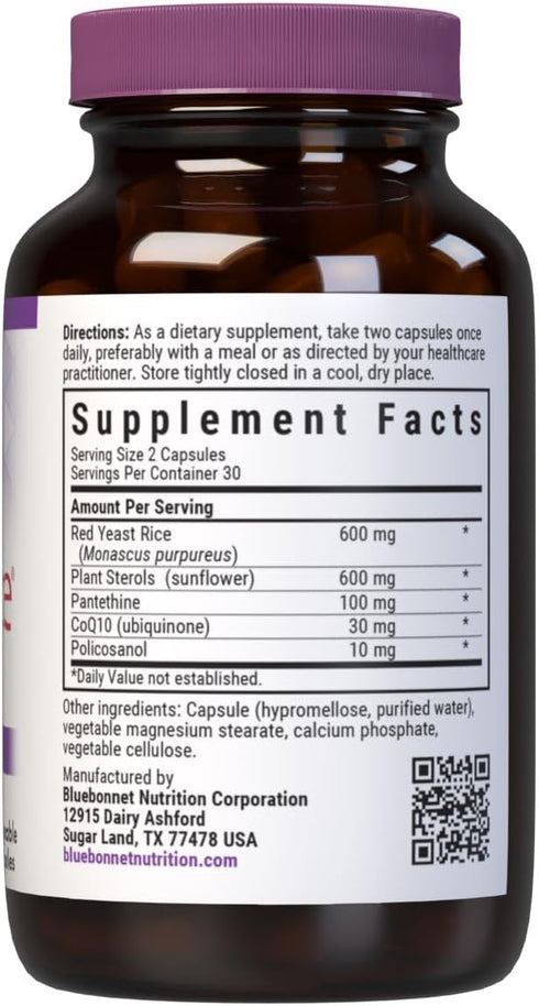 Bluebonnet Nutrition CholesteRice Vegetable Capsules, Vegan, 60 Capsules - Red Yeast Rice, CoQ10, Plant Sterols