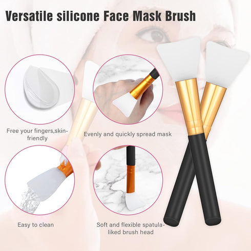 2 PCS Silicone Face Mask Brushes, Facial Mud Mask Beauty Tool Applicator Brush Soft Hairless Body Lotion Moisturizers Applicator Sector Brush Makeup Tools For Women Girls (Black)