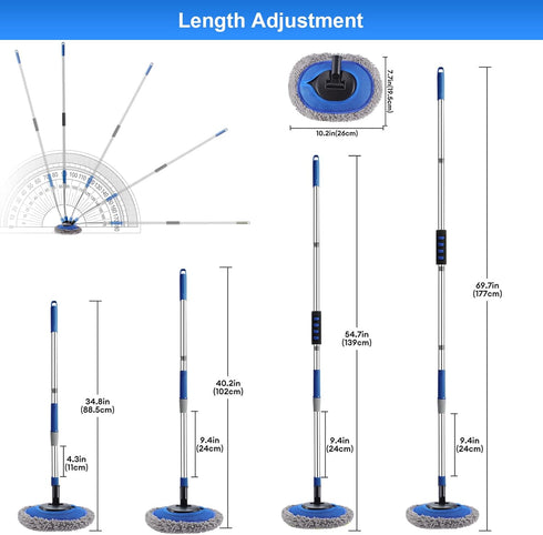 Wall Cleaner, Max 66'' Wall Mop with Long Handle, Ceiling Dust Mop with 15° Labor-Saving Elbow Extension Pole, Baseboard Duster Washer Scrubber, High Reach Window Cleaning Brush, Roof Cleaning Tool-GY
