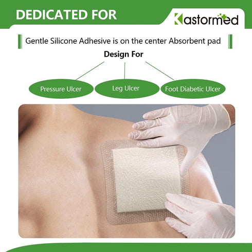 Silicone Foam Dressing, Waterproof Wound Dressing with Gentle Adhesive, 5 Layer High Absorbency, 6'' x 6'', 5 Pack