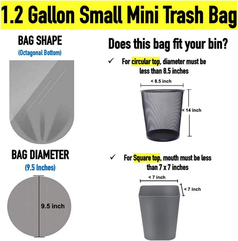Small Trash Bags, 1.2 Gallon (5 Liter), 440 Count, Clear Plastic Wastebasket Can Liners for Home and Office