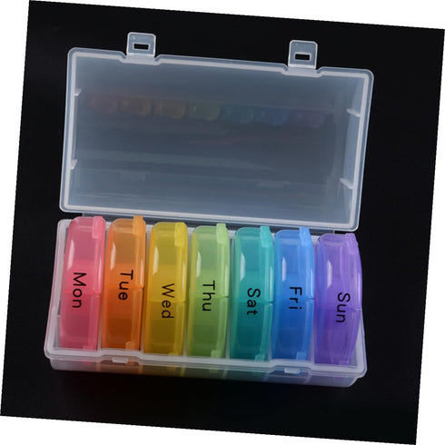 SHOWERORO Compartment Rainbow Color Weekly Pill Box Organizer Portable Round Medicine Dispenser Case with Food-Grade PP