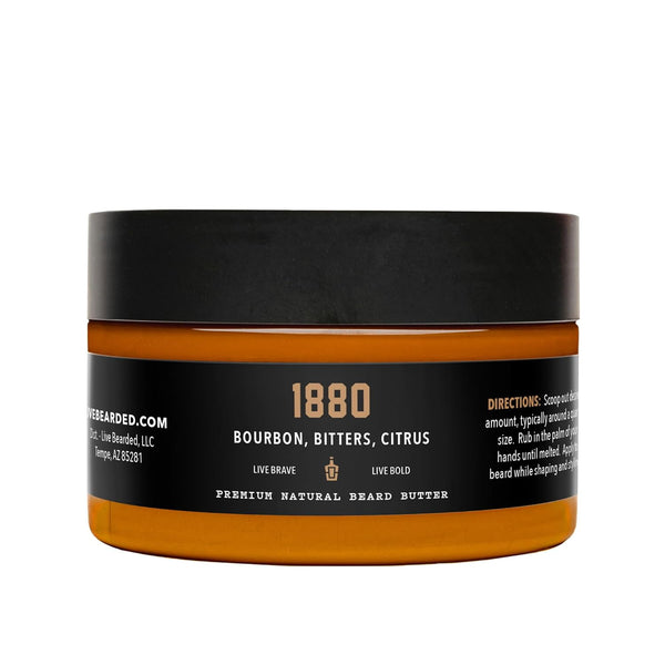 Live Bearded Beard Butter, 3 fl oz, All-Natural Leave-in Conditioner and Softener with Shea, 1880 Scent - Bourbon,