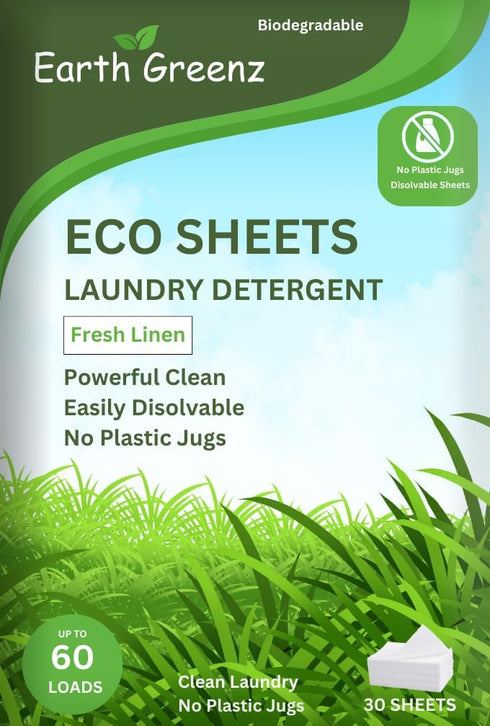Laundry Detergent Sheets, Fresh Linen, 30 Sheets - No Plastic Jug (60 Loads) - Eco-Friendly Laundry Soap