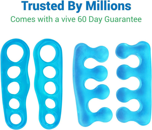 ViveSole Toe Separators for Men & Women Small (2 Pairs) - Silicone Gel Spreaders for Plantar Fasciitis, Bunions