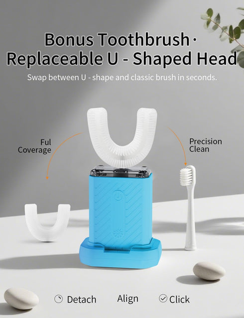 WILDWELLO 4 U-Shaped Electric Toothbrush with Cleaning Modes, U Toothbrush Adult with Magnetic Contact Charging, U