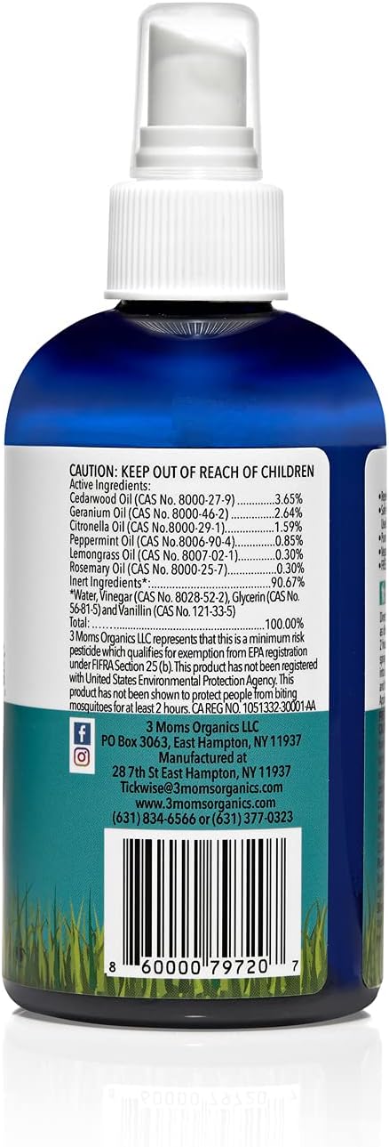 3 Moms Organics TickWise | 8oz Extra Strength, DEET- Free, Tick and Insect Repellent | Plant Based Essential Oils and All Natural Ingredients | Safe for Kids, Adults, Dogs and Horses