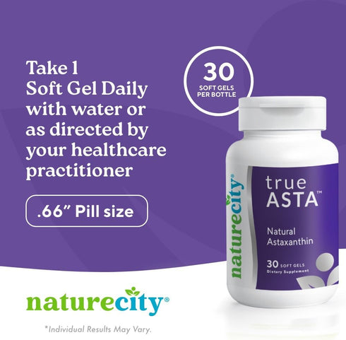 True-Asta AstaReal Natural Astaxanthin Supplements, 6mg, Joint Muscle Skin Eye Support, 30 Soft Gels