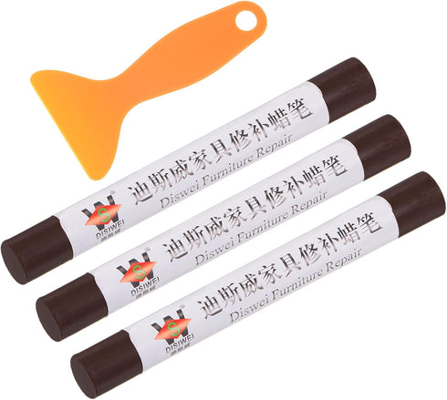 HARFINGTON Wax Filler Stick, 3pcs Wooden Repair Kit with Spatula for Touch Up Scratches on Furniture, Brown Red