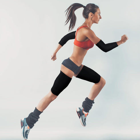 4 Pairs Slimming Arm Shaper and Thigh Slimmers Set - Elastic Compression Arm Shapers and Thigh Wraps for Women