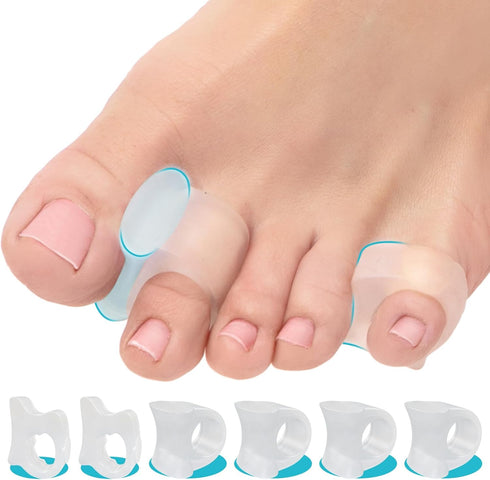 5 STARS UNITED Toe Spacers for Men & Women, 4 Big and 2 Pinky Gel Separators for Overlapping Toes, Clear