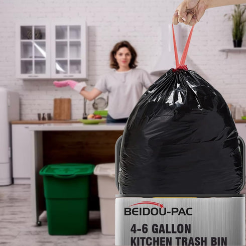 150 Count Bulk Value Pack Drawstring Trash Bags, 4-6 Gallon, Black & Unscented, Multi-purpose Garbage Bags