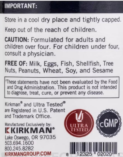 Kirkman Vitamin E 100 IU - 100 Vegetarian Capsules, Hypoallergenic, Gluten Free, Casein Free, Soy-Free, Immune Support