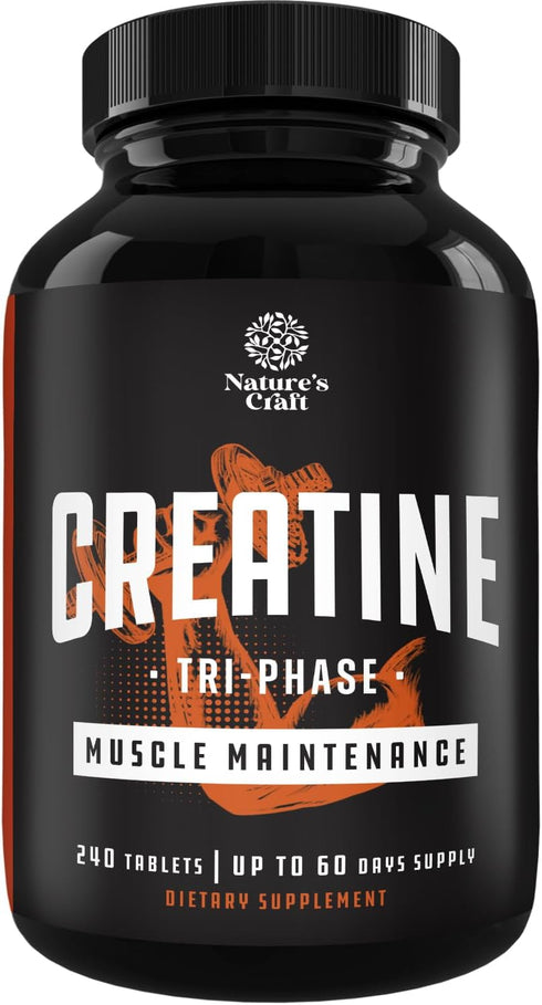High Strength Tri Phase Creatine Pills - Muscle Mass Gainer and Muscle Recovery Creatine HCL Pyruvate and Creatine