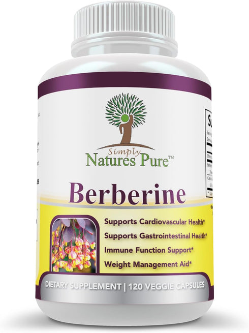Simply Natures Pure Premium Berberine HCl 500mg - 120 Capsules for Cardiovascular, Gastrointestinal Support