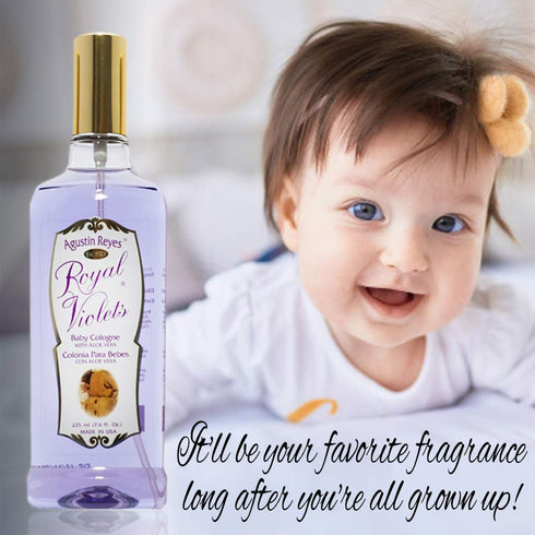 Royal Violets 7.6 Oz 225 ml. Pack 3 Baby Cologne. Clean, Mild and Long Lasting Fragrance. With Aloe Vera. Fl /