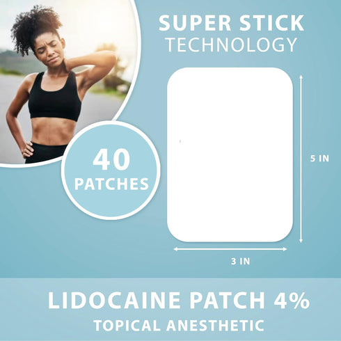 Curist Super Stick Lidocaine Patches, Topical Pain Relief - 40 Patches (2 Pack) for Back, Neck, Muscle Relief