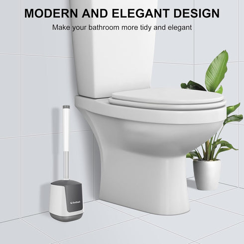 SetSail Toilet Brush and Holder - Automatic Bathroom Bowl Cleaner Scrubber, Ventilated, White-pp