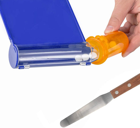 Medarchitect Right Hand Pill Counting Tray with Spatula, Blue - Wood Handle