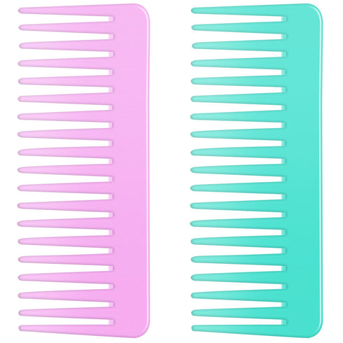 Wide Tooth Detangling Comb for Long, Curly, Wet Hair - No Handle Styling Comb (2 Pieces - Rose Red, Cyan)