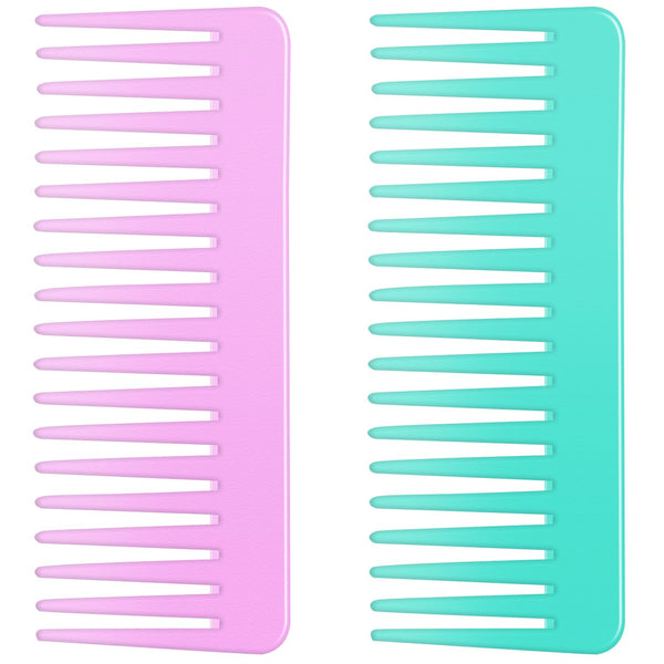 Wide Tooth Detangling Comb for Long, Curly, Wet Hair - No Handle Styling Comb (2 Pieces - Rose Red, Cyan)