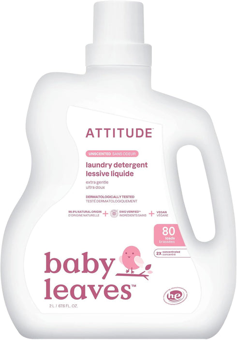 ATTITUDE Baby Laundry Detergent Liquid, EWG Verified, Vegan, Unscented, 80 Loads, 67.6 Fl Oz, Safe for Infant Clothes