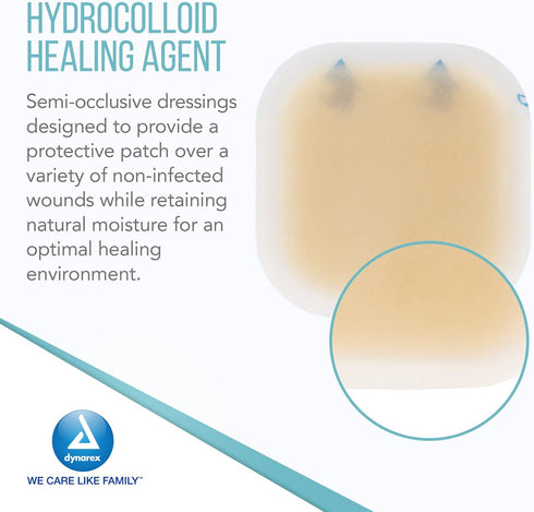 Dynarex DynaDerm Hydrocolloid Dressing, Sterile Moist Bandages, 2" x 2", Pack of 20, Latex-Free