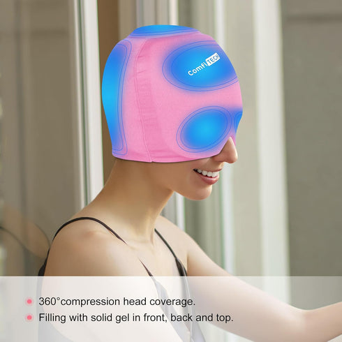 Comfitech Head Ice Wrap, Cold Cap Cooling Gel Hat for Head (Pink)
