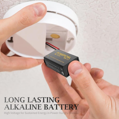 POWEROWL 9V 8 Pack, 9 6LR61 High Capacity Batteries Alkaline Volt Battery for Smoke Detector Fire Alarm and More