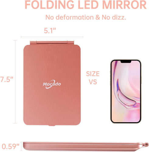 LED Foldable Travel Makeup Mirror - 5x7 inches, 3 Colors Light Modes USB Rechargeable Touch Screen Cosmetic