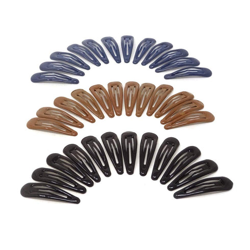 yueton 36pcs Black Blue Brown Glossy Snap Prong Clips, Bendy Hair Clips Barrettes for Ladies Girls