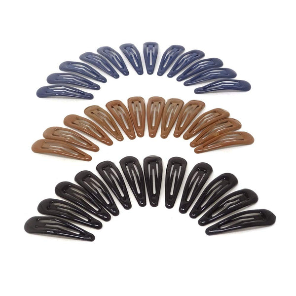 yueton 36pcs Black Blue Brown Glossy Snap Prong Clips, Bendy Hair Clips Barrettes for Ladies Girls