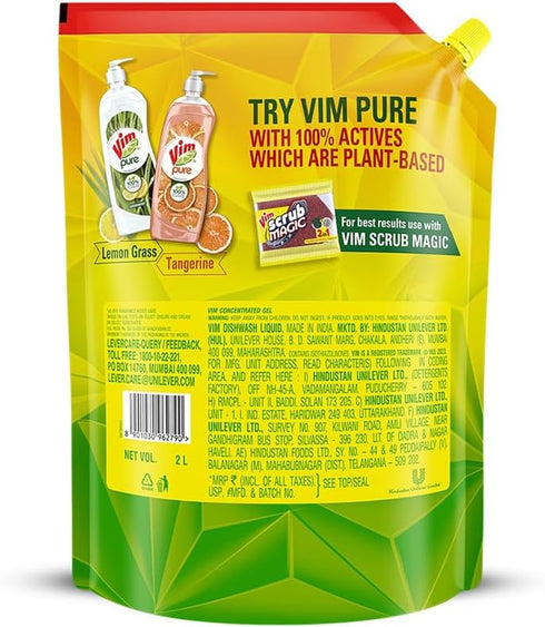 Vim Dishwash Liquid Gel Lemon Refill Pouch, 2 LTR